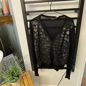 BCBGMAXAZRIA Black Sequin Sheer Cardigan / Top – Size L
